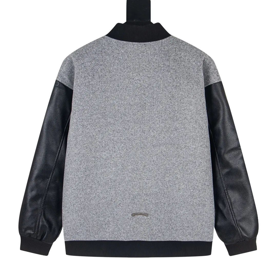 P380 model number Y612 Chrome Hearts Fw25 Chrome Hearts Sanskrit cross baseball jacket, same style for men and women, hot new product, original customized woolen fabric with a little thickness, early spring weather is still very good for the upper body, imported spliced pu leather sleeves, original molding and fine leather material, super heavy engineering design on the chest and back, exclusive custom cross metal decoration, customized loose fit, very handsome for both men and women, all details respect the original Mold customization of distressed cross snaps with incomparable distressed texture SIZE:M-XXL